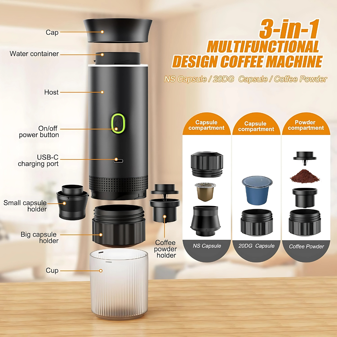 Cafetera Espresso Portátil 20 Bares